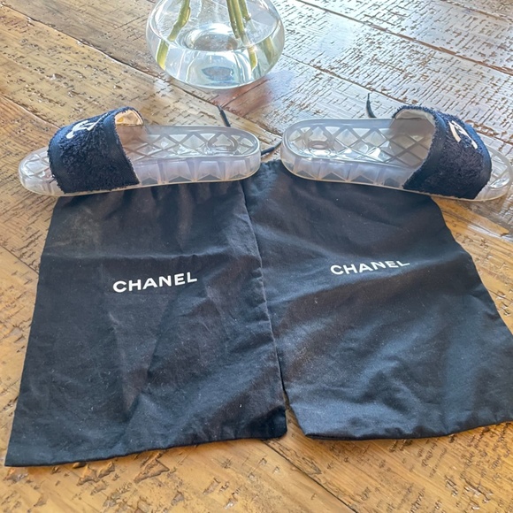 CHANEL Shoes Chanel Iconic Pool Party Cc Logo Terry Cloth Navy